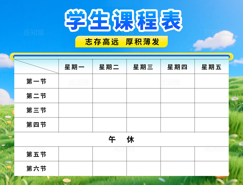 蓝天白云草地小清新开学中学小学生课程表