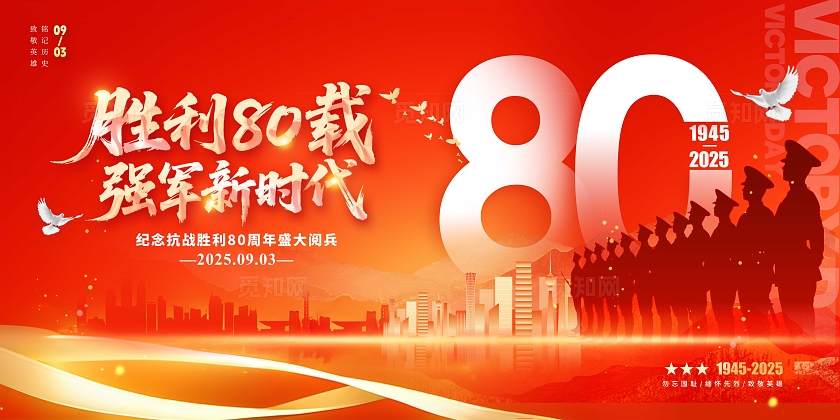 红色党建风格胜利80载抗战胜利阅兵宣传展板抗战胜利阅兵展板抗战阅兵仪式结合抗战胜利