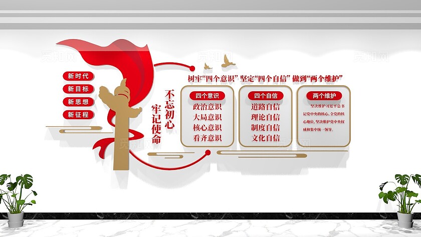 四个意识四个自信两个维护党建文化墙