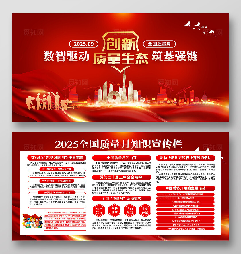 红色大气2025年双面展板全国质量月展板宣传海报2面展板