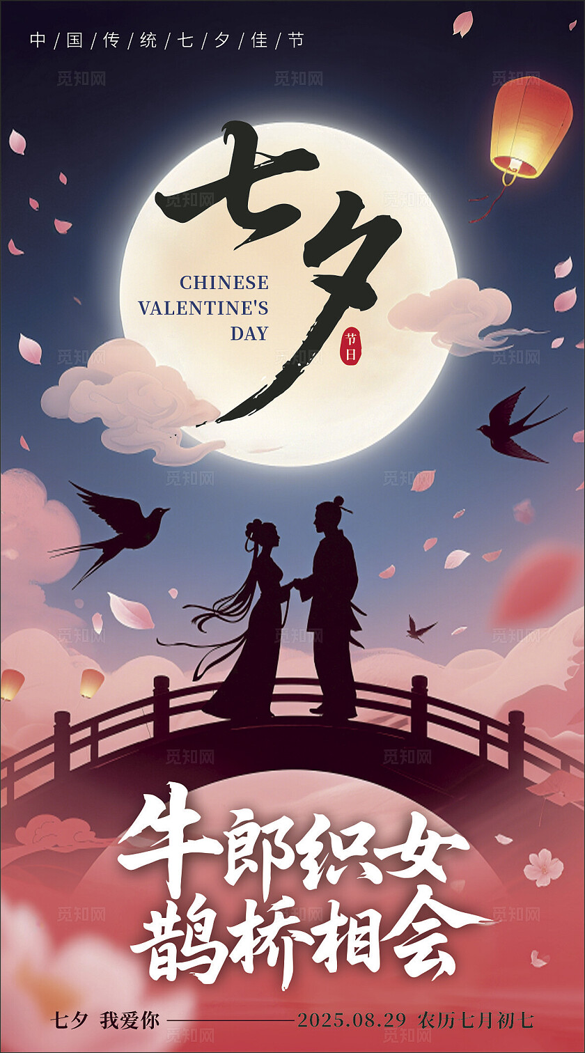 中国传统节日七夕情人节海报