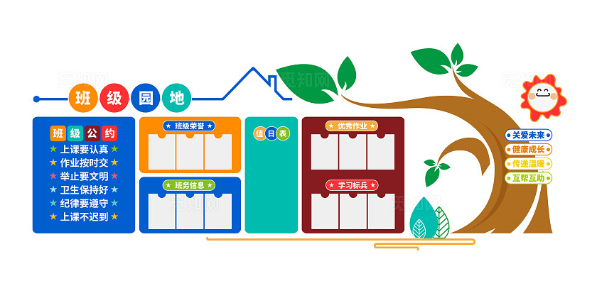 可爱卡通班级文化园地校园教室文化墙