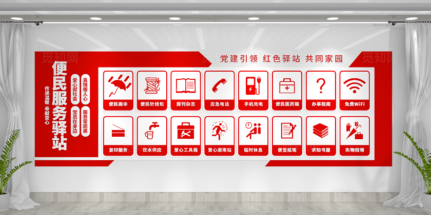 便民服务中心党建引领志愿者服务站党建驿站文化墙