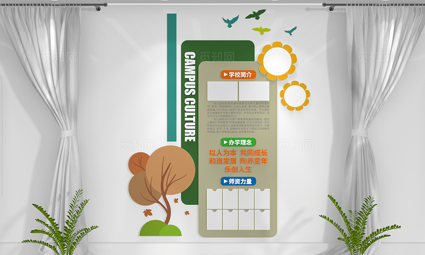 校园简介幼儿园竖版文化墙