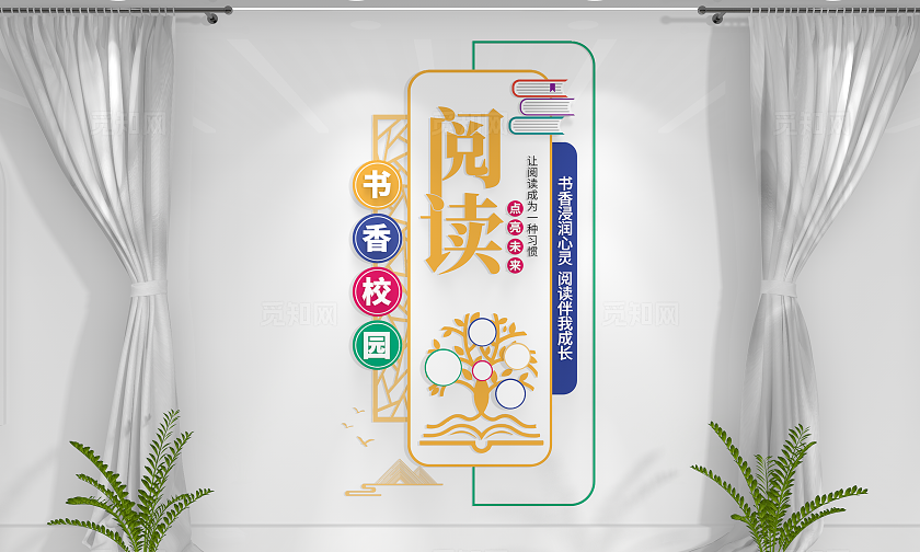书香校园中小学卡通读书吧阅读文化墙