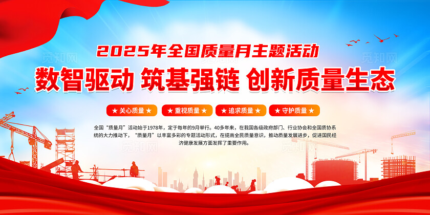 简单大气蓝色党建全国质量月宣传展板