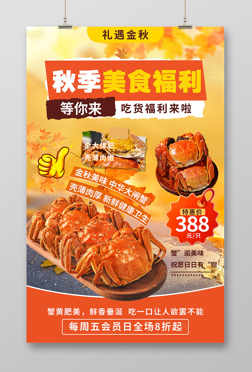 餐饮秋季美食大闸蟹海报