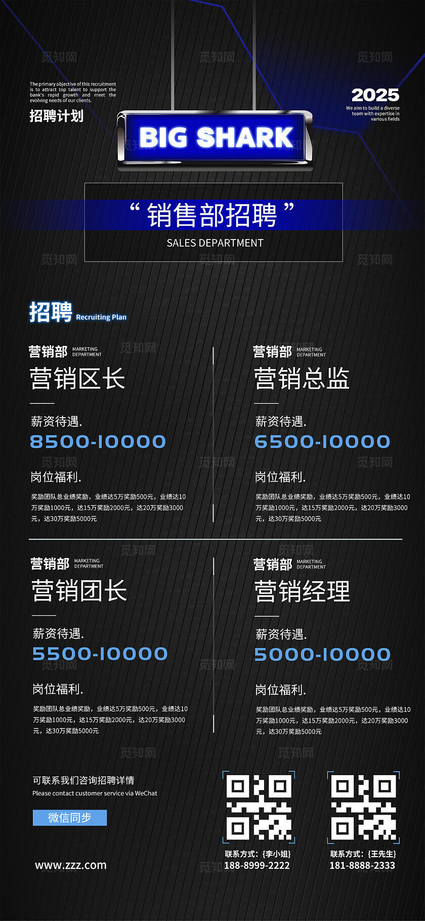 蓝色线条炫酷酒吧ktv招聘文案海报招聘手机文案海报