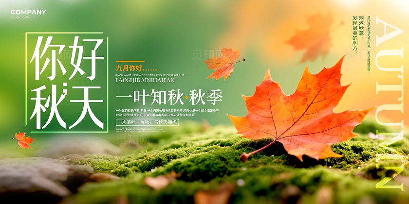 渐变色实拍风格你好秋天秋天秋季展板秋天展板秋季展板
