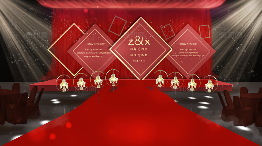 红色喜庆婚礼全场T台预览图