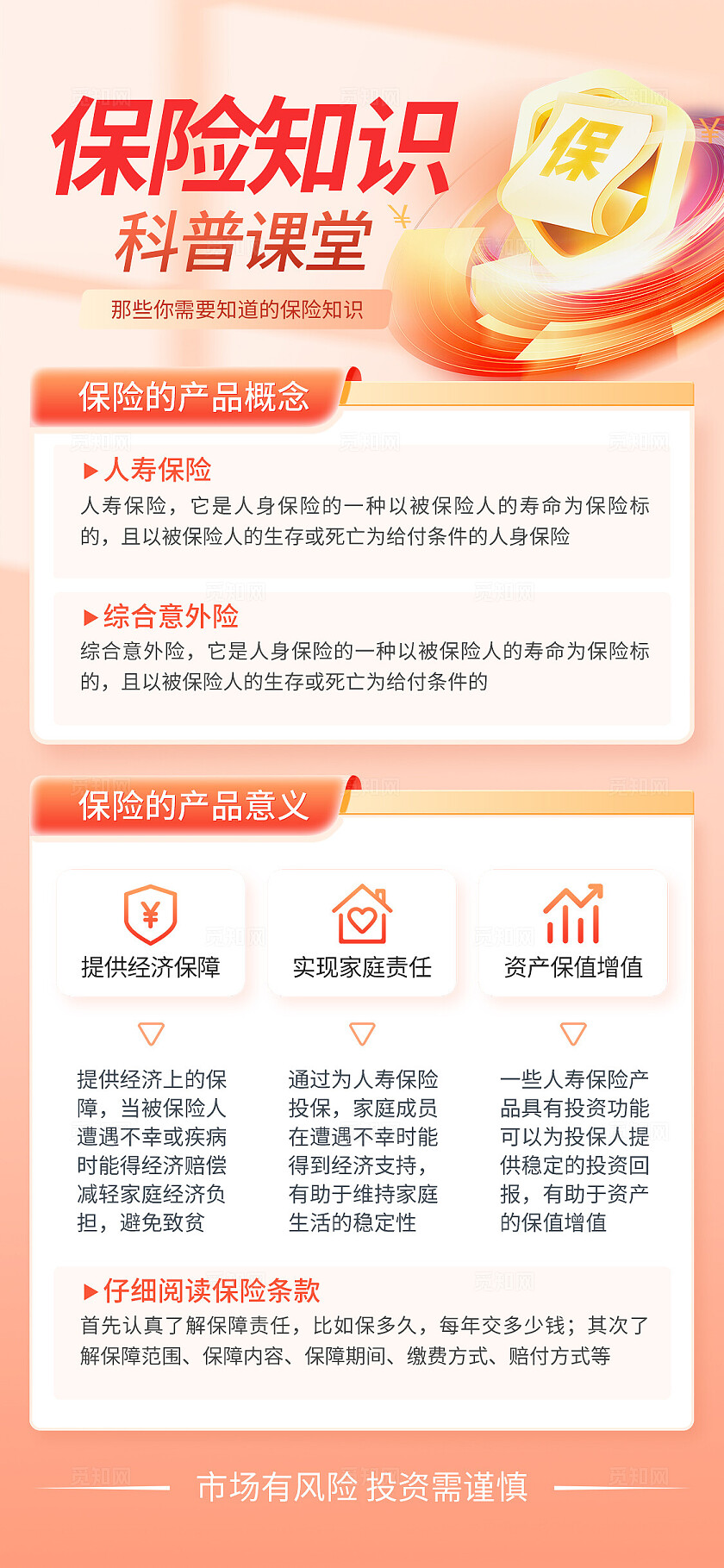 橙色简约金融保险手机海报宣传