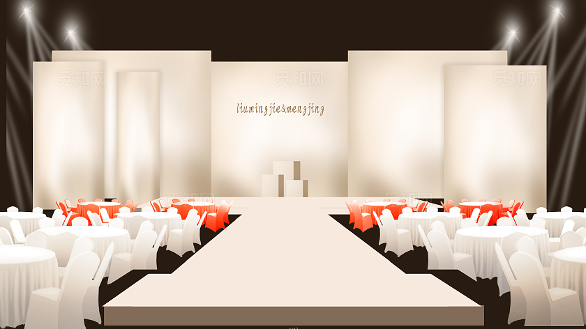 香槟色韩式婚礼舞台全场预览效果图