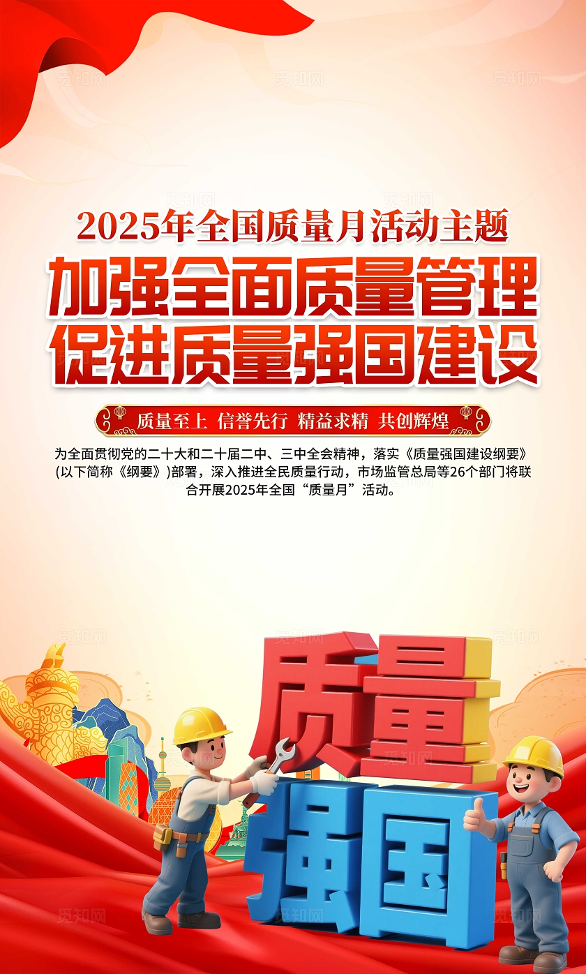 2025红色卡通全国质量月宣传栏质量月套图