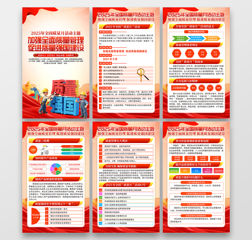 2025红色卡通全国质量月宣传栏质量月套图