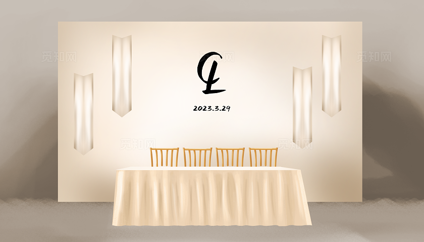 香槟色韩式婚礼签到台效果图