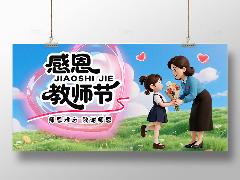 3D潮流卡通教师节宣传展板BANNER