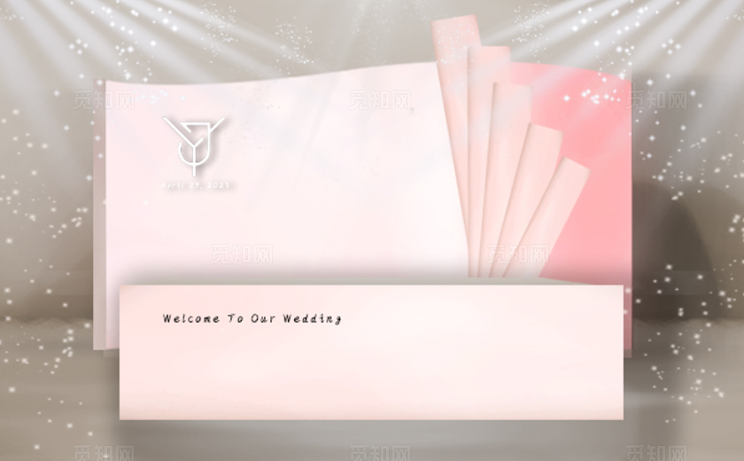 粉色韩式婚礼签到台效果图