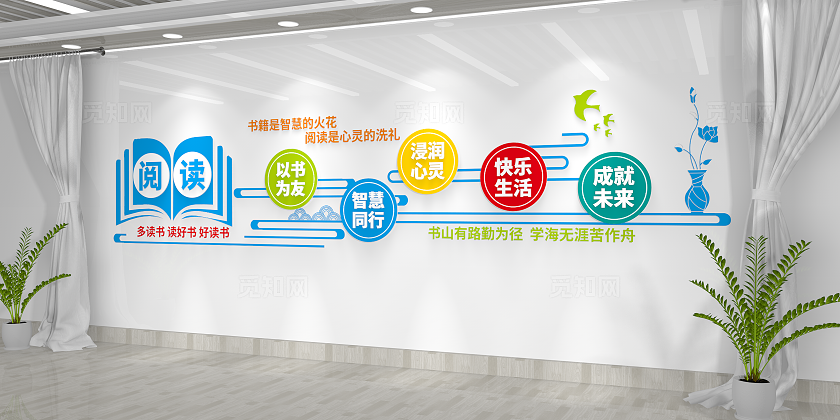 多读书读好书校园文化建设图书馆阅读文化墙