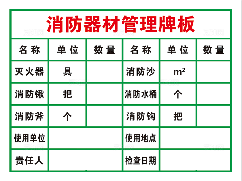 消防器材管理牌板