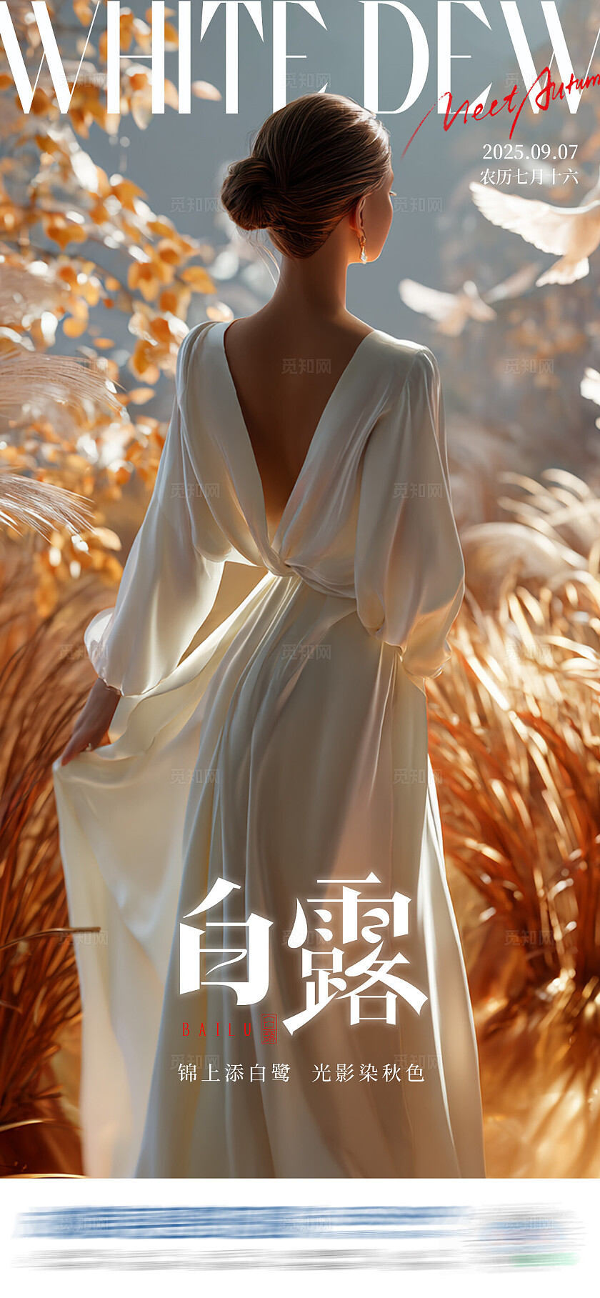 中国二十四节气白露医美唯美创意海报