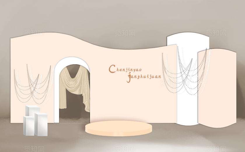 香槟金韩式波纹弧形婚礼迎宾区效果图