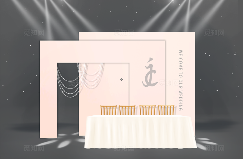 香槟粉韩式婚礼签到台效果图