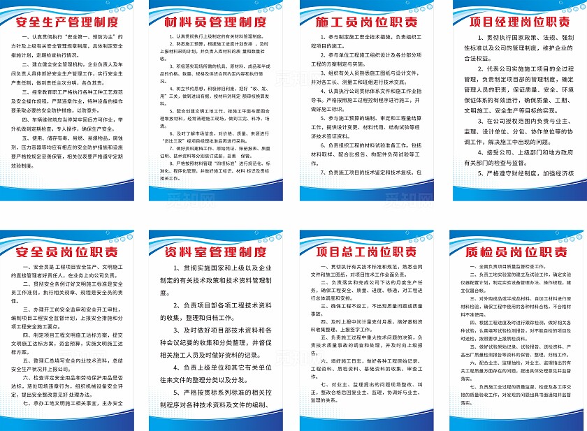 蓝色工程人员岗位职责管理制度展板非转曲常规