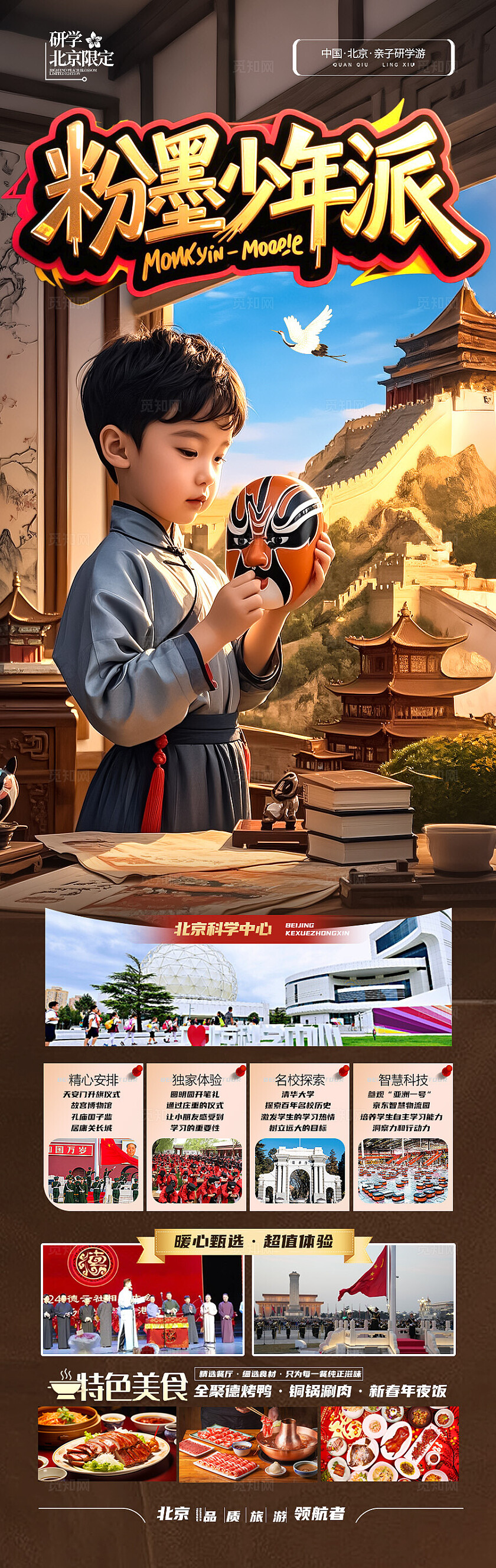 棕色背景粉墨少年派旅游海报