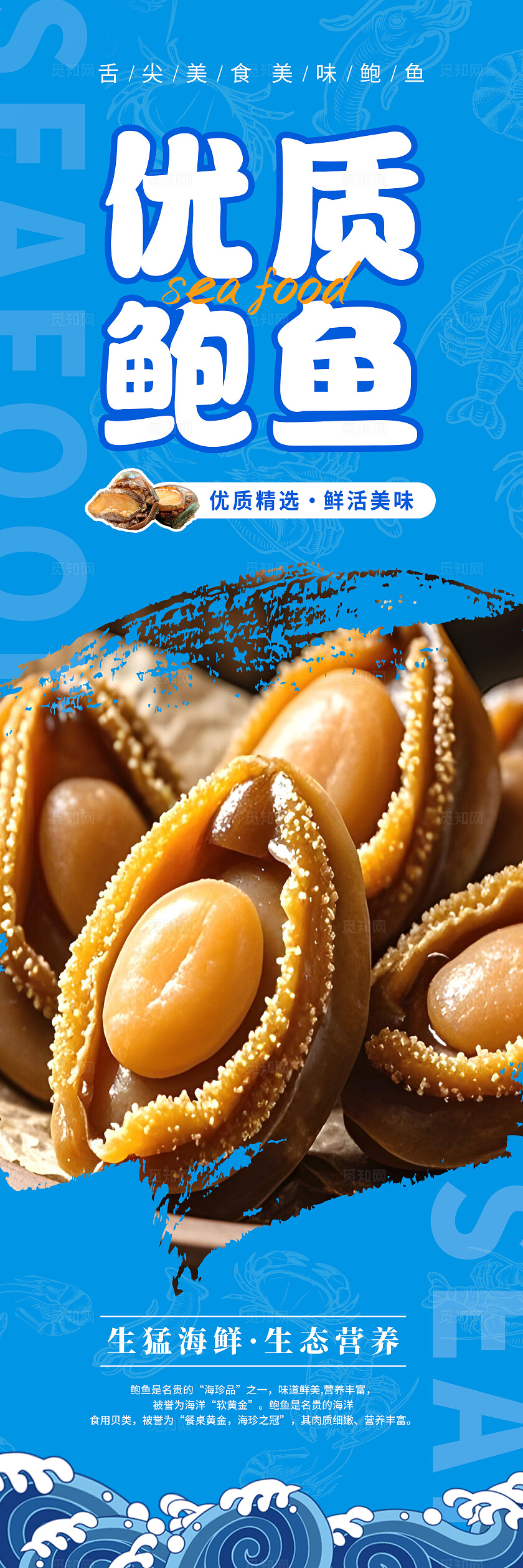 蓝色国风鲍鱼海报套图宣传