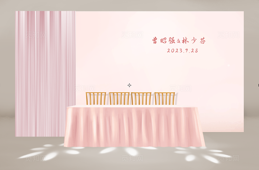 粉色韩式婚礼签到台效果图