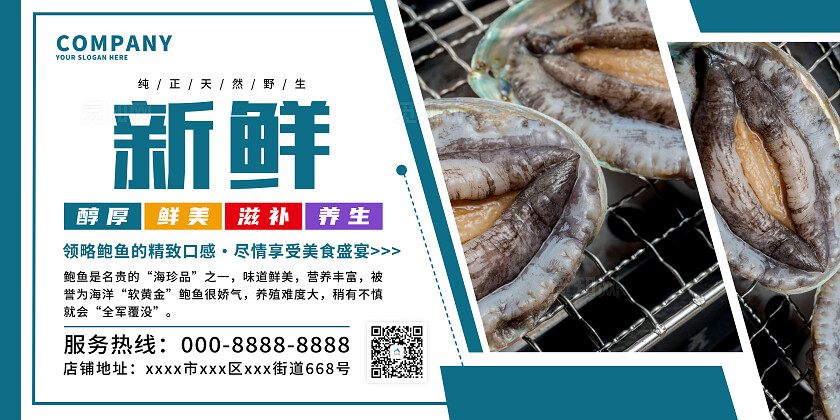 蓝色大气鲍鱼海报套图宣传