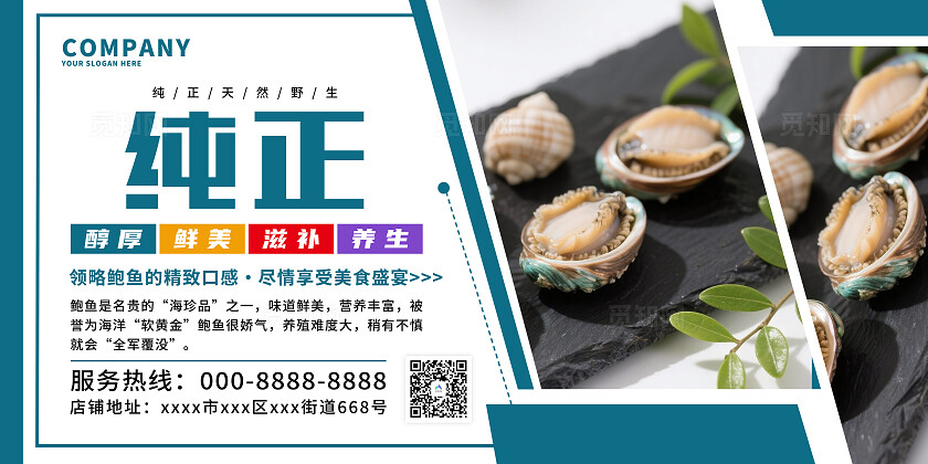 蓝色大气鲍鱼海报套图宣传