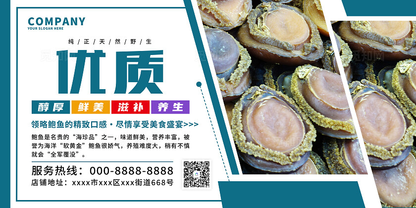 蓝色大气鲍鱼海报套图宣传