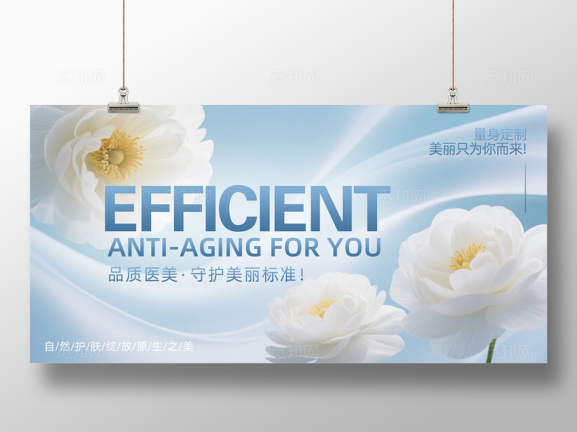 蓝色大气EFFICIENT品质医美守护美丽标准医美企业背景展板主视觉展板