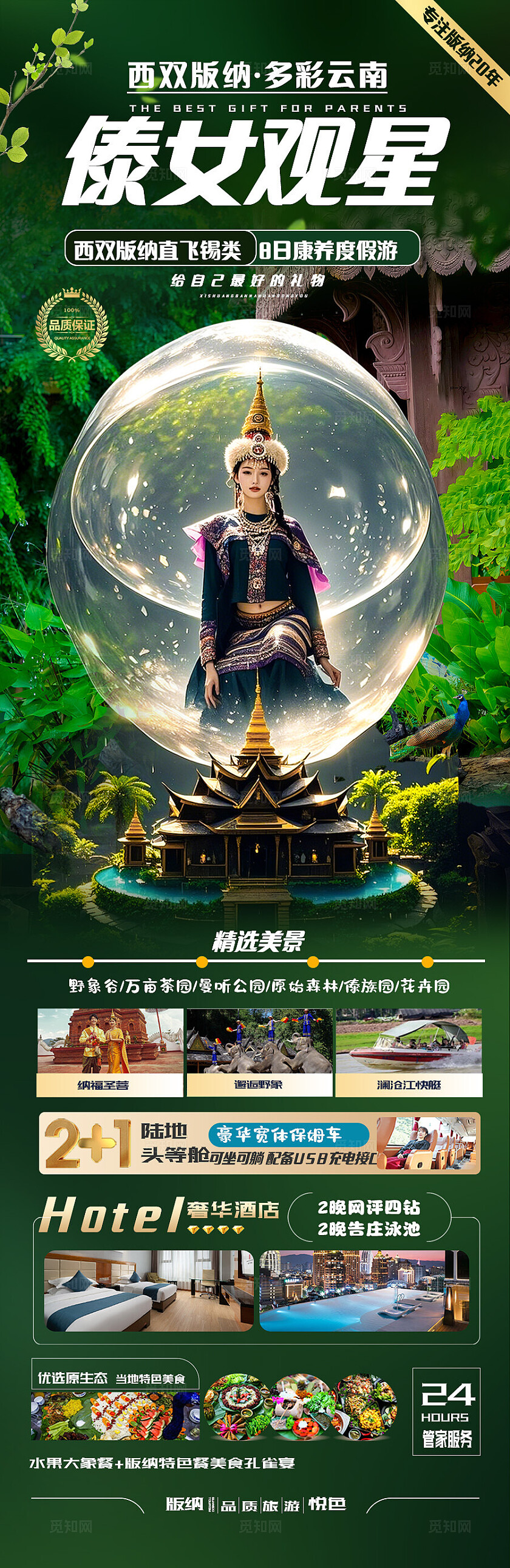 西双版纳旅游深绿色的版纳·傣女观星旅游宣传海报