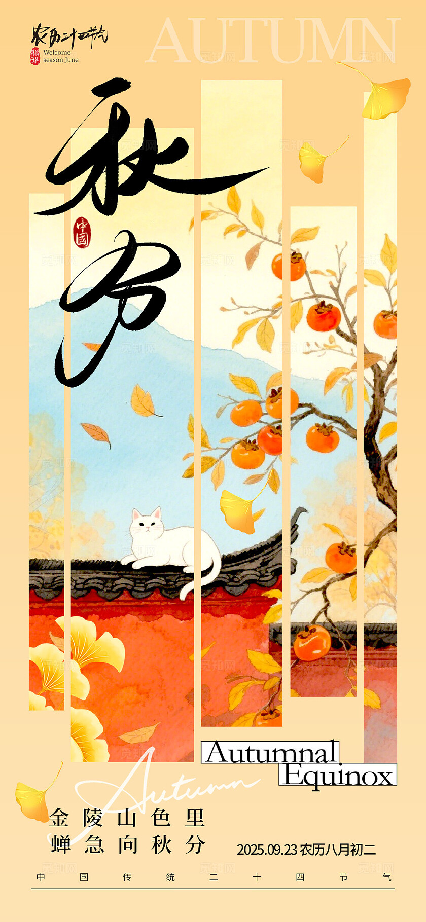 橘色插画风格秋分秋分宣传海报秋分海报秋分节气海报节气海报