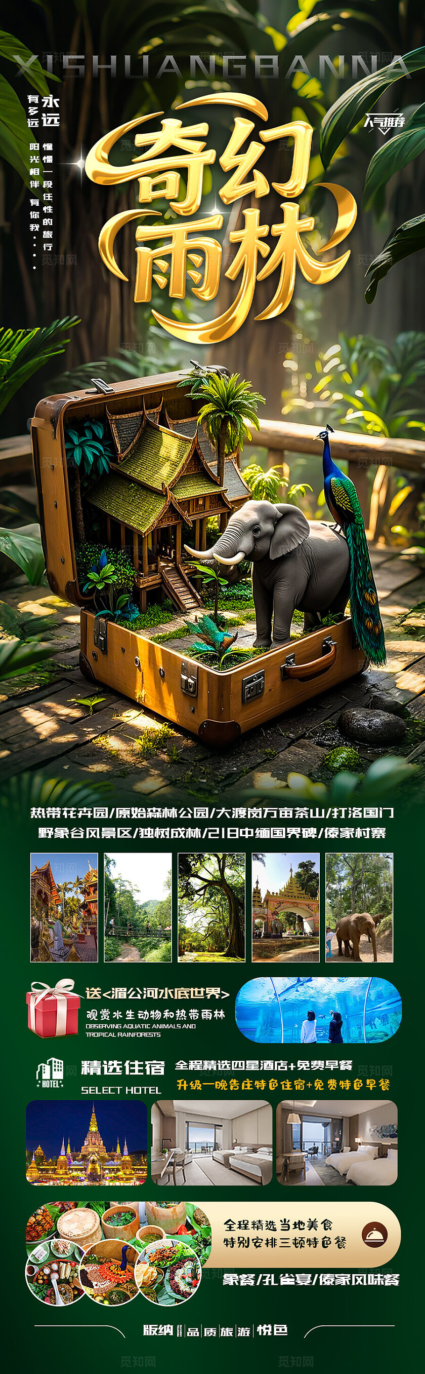 西双版纳旅游墨绿奇幻版纳旅游宣传海报