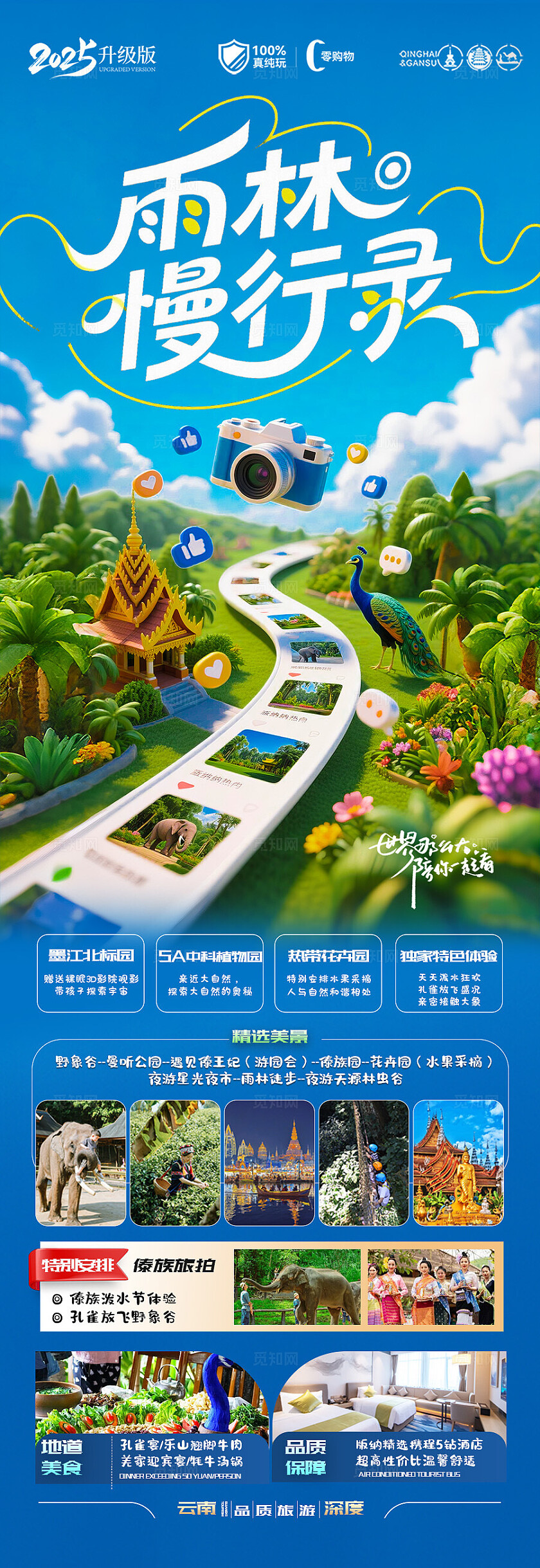 西双版纳旅游蓝色版纳雨林慢行录旅游宣传海报