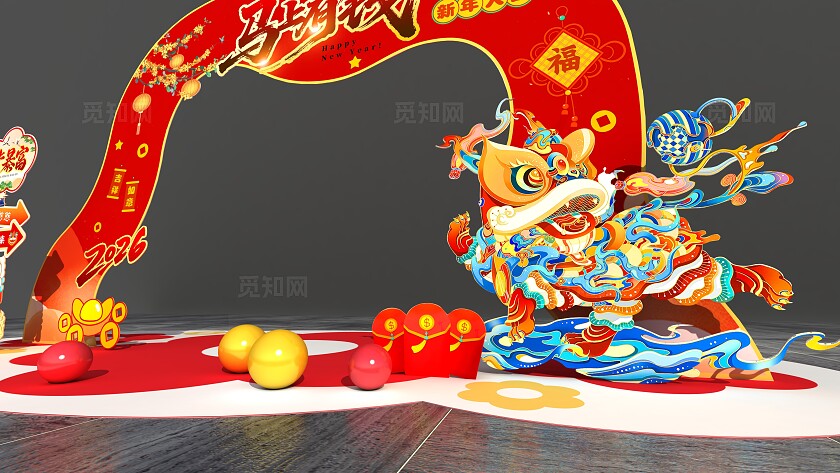 红色喜庆2026马年美陈马年吉祥美陈新年过年马年拱门