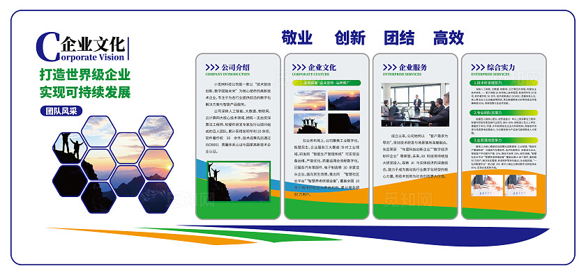 蓝色企业文化墙公司文化介绍文化形象墙
