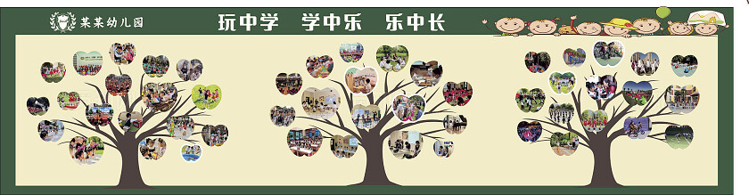 绿色黄色卡通幼儿园照片墙展板非转曲常规