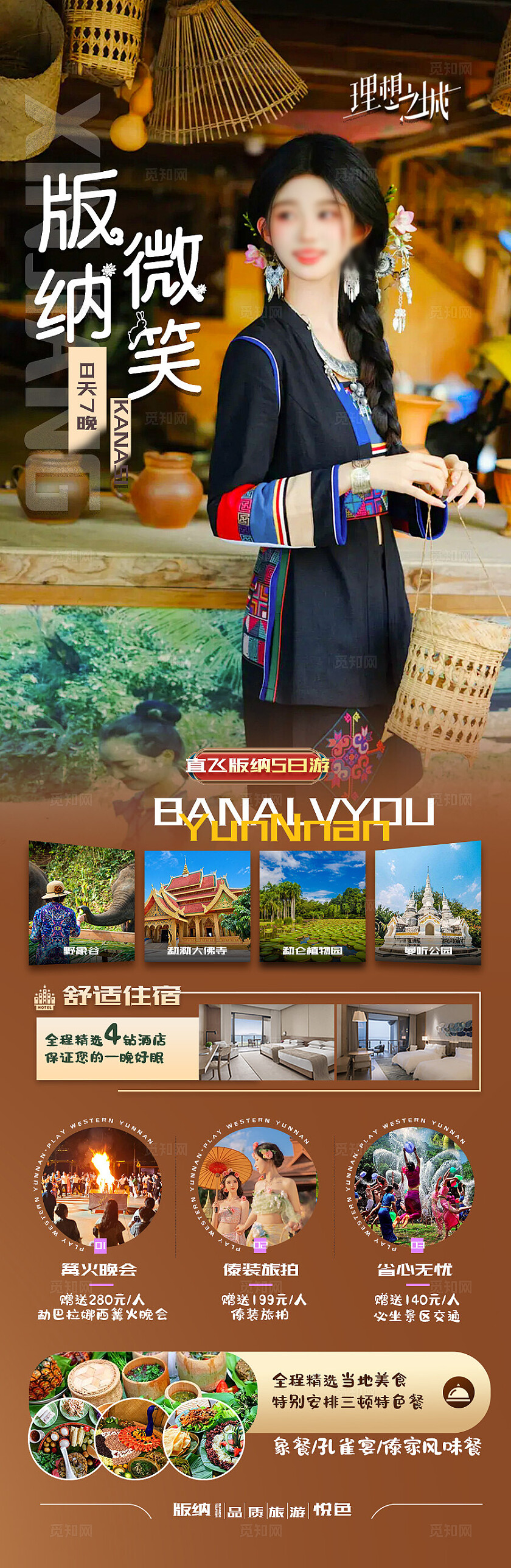 西双版纳旅游黄色版纳微笑旅游宣传海报