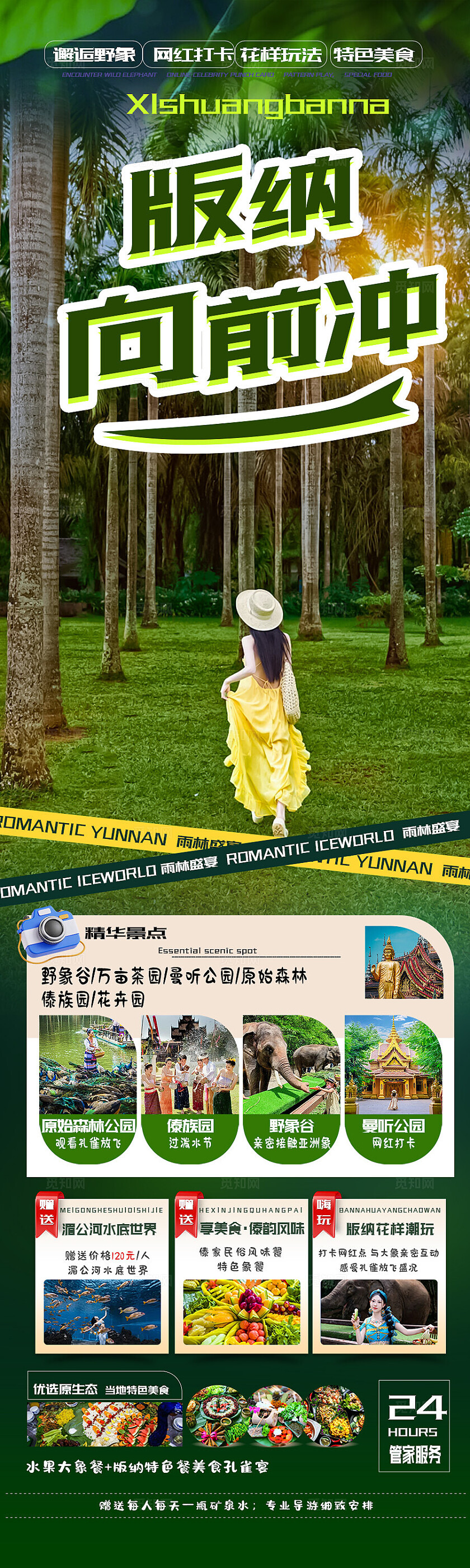 西双版纳旅游绿色版纳向前冲旅游宣传海报