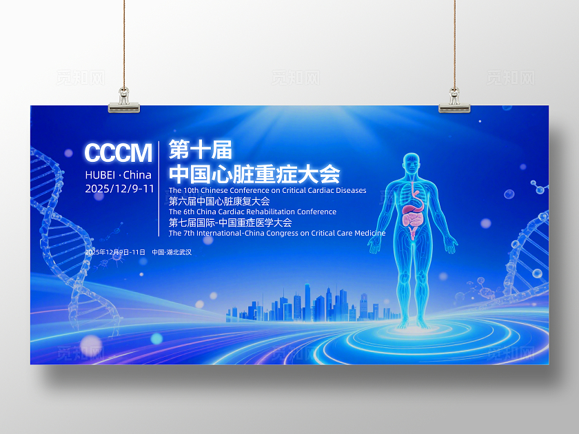 蓝色大气第十届中国心脏重症大会企业舞台背景展板主视觉展板