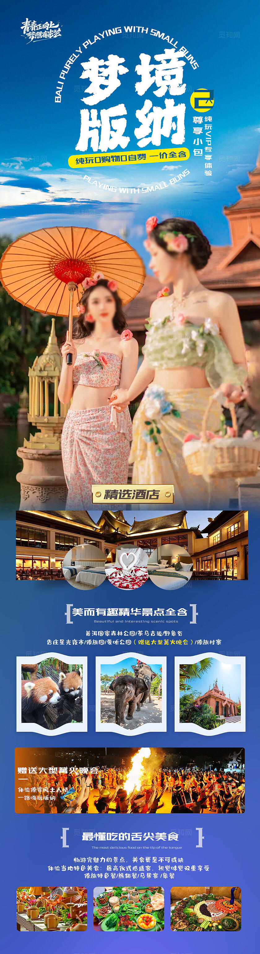 西双版纳旅游蓝色版纳梦境版纳旅游宣传海报