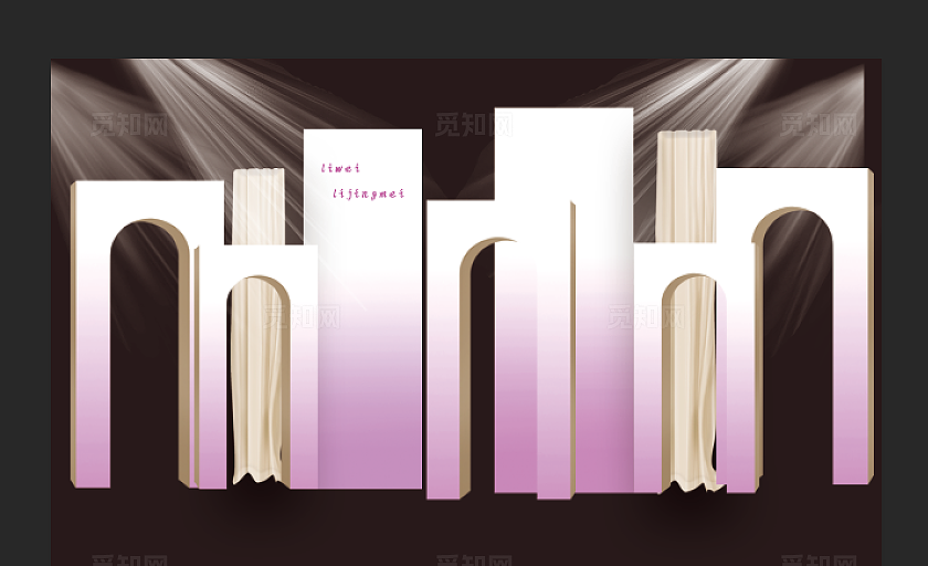 粉白渐变韩式婚礼舞台效果图