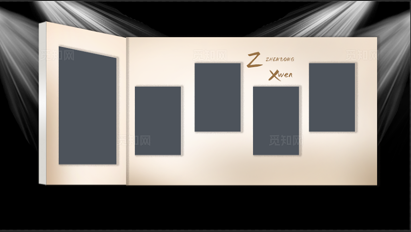 香槟色韩式婚礼照片墙效果图