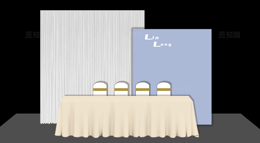 蓝色布幔简约婚礼签到台效果图