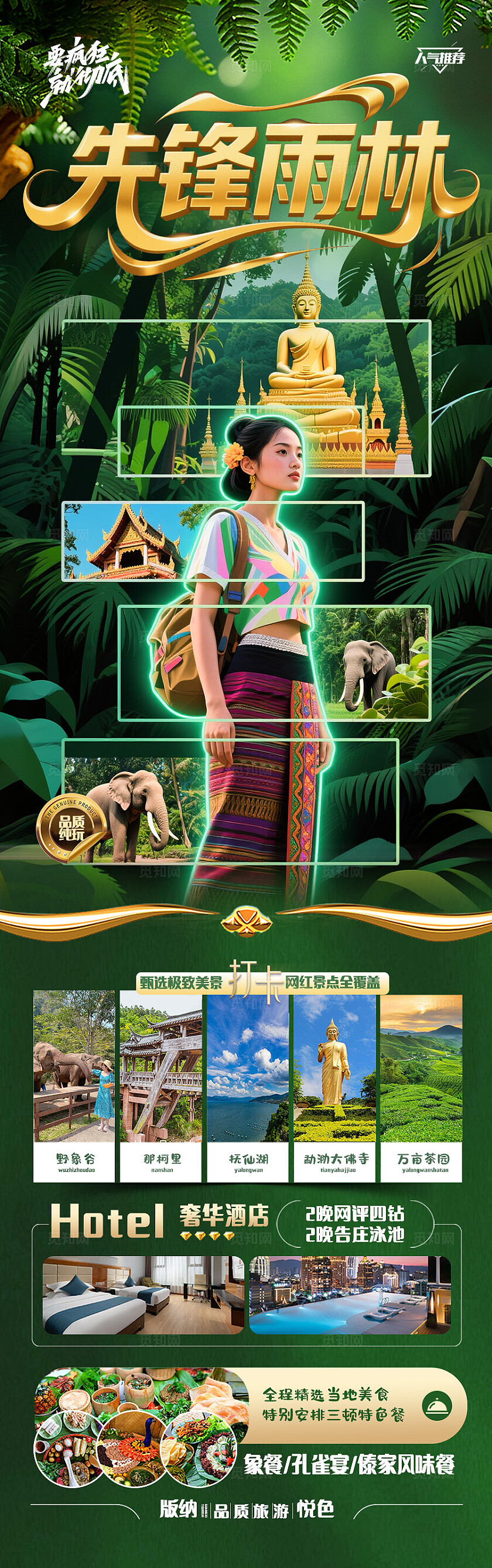 西双版纳旅游绿色版纳云南版纳先锋雨林旅游宣传海报
