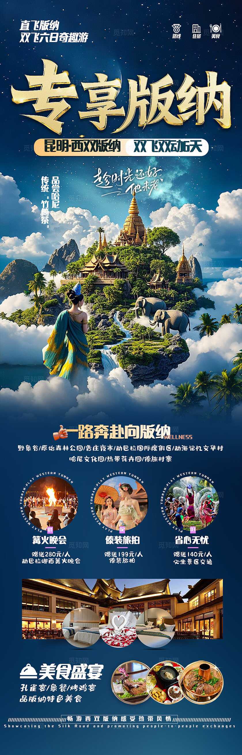 西双版纳旅游蓝色版纳专享版纳旅游宣传海报